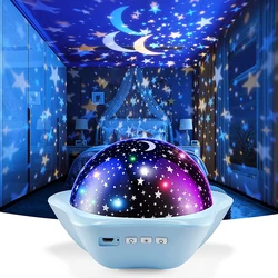 Veilleuses pour chambre d'enfants, projecteur rotatif à 360 ° avec étoile, 12 Modes d'éclairage, 6 diapositives 