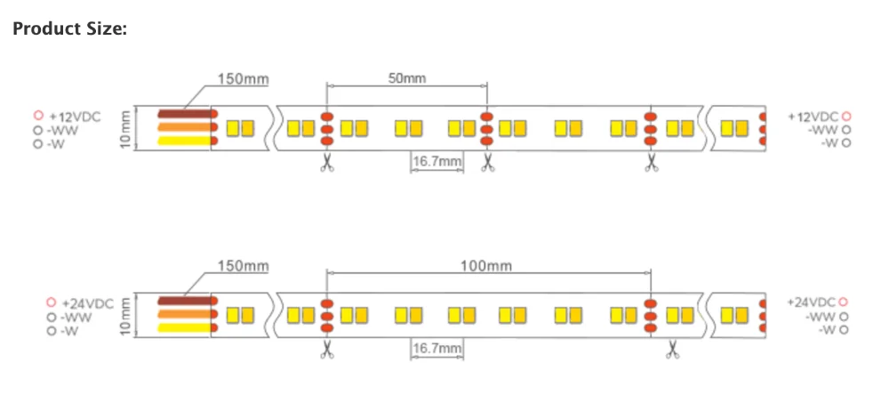 12 V/24 V DC, 120led/м smd 2835(600led/5 m) прокладки СИД светильник, CW+ WW ССТ регулируемая