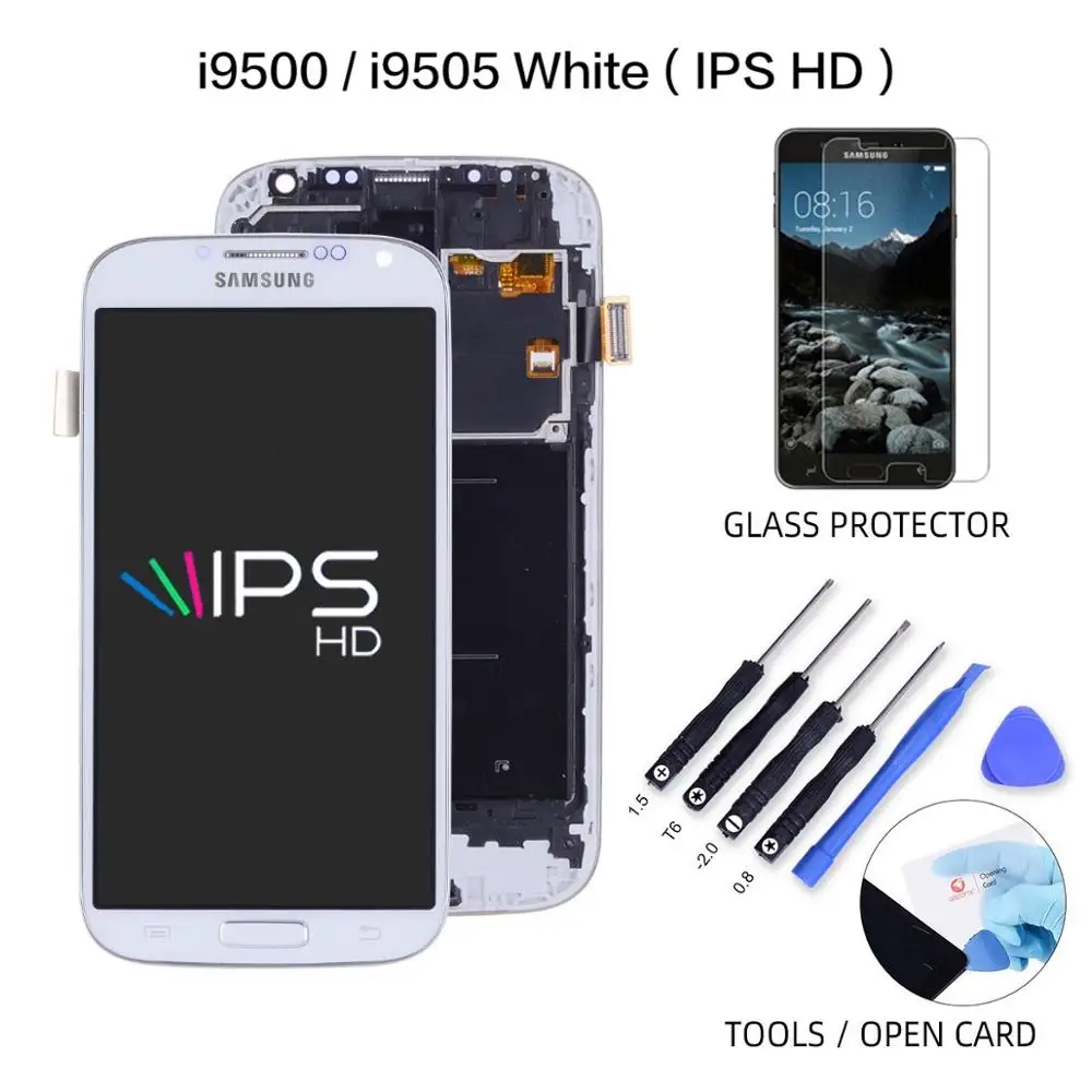 ЖК-дисплей для SAMSUNG S4, сенсорный ЖК-экран, дигитайзер для SAMSUNG Galaxy S4, ЖК-дисплей GT-i9505 i9500 i9505, синий, белый - Цвет: White IPS HD