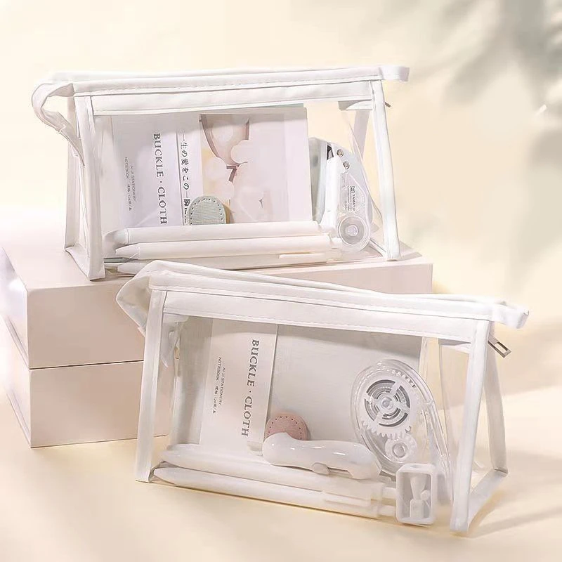 Estuche para lápices Kawaii, bolsa con cierre transparente, grande, para maquillaje, papelería de Escuela Japonesa|Estuches escolares| -