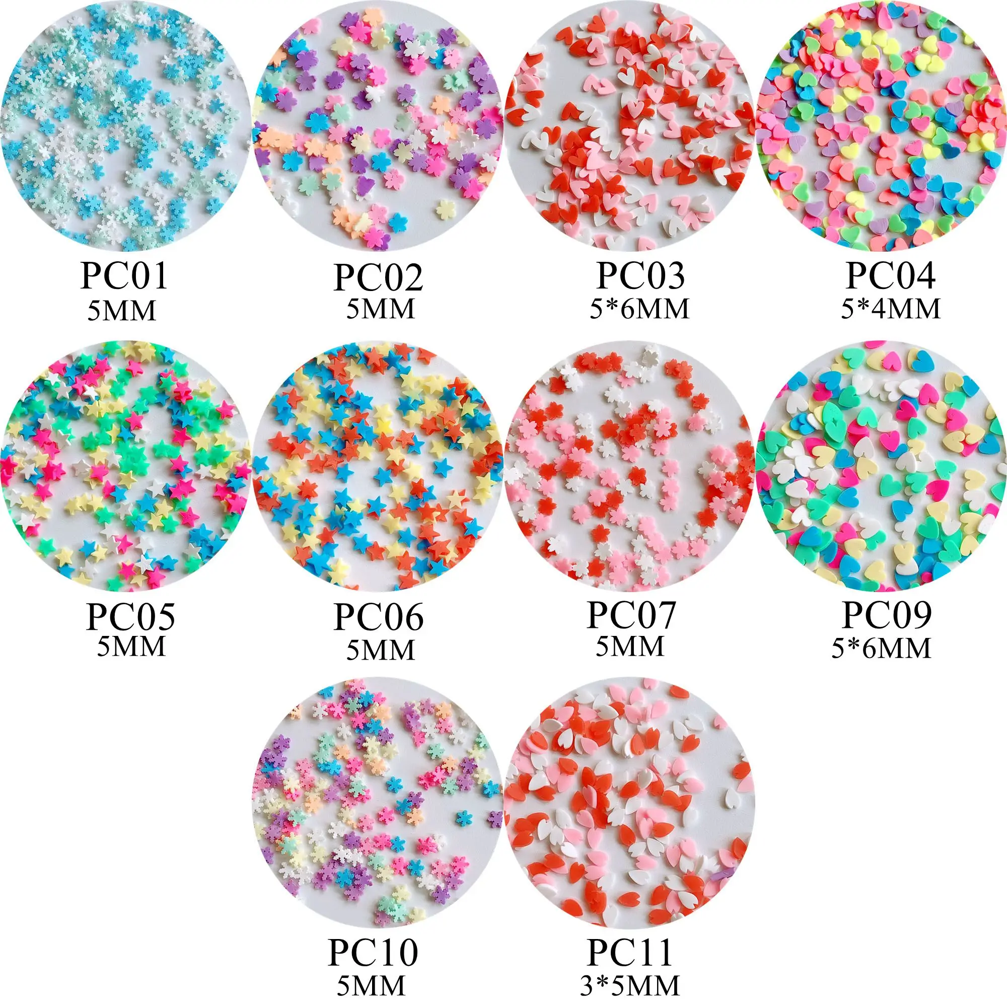 

20g/bag Mix Color Polymer Clay Slices 1.5MM-Thick Deco Snowflake Flowers PC01-11