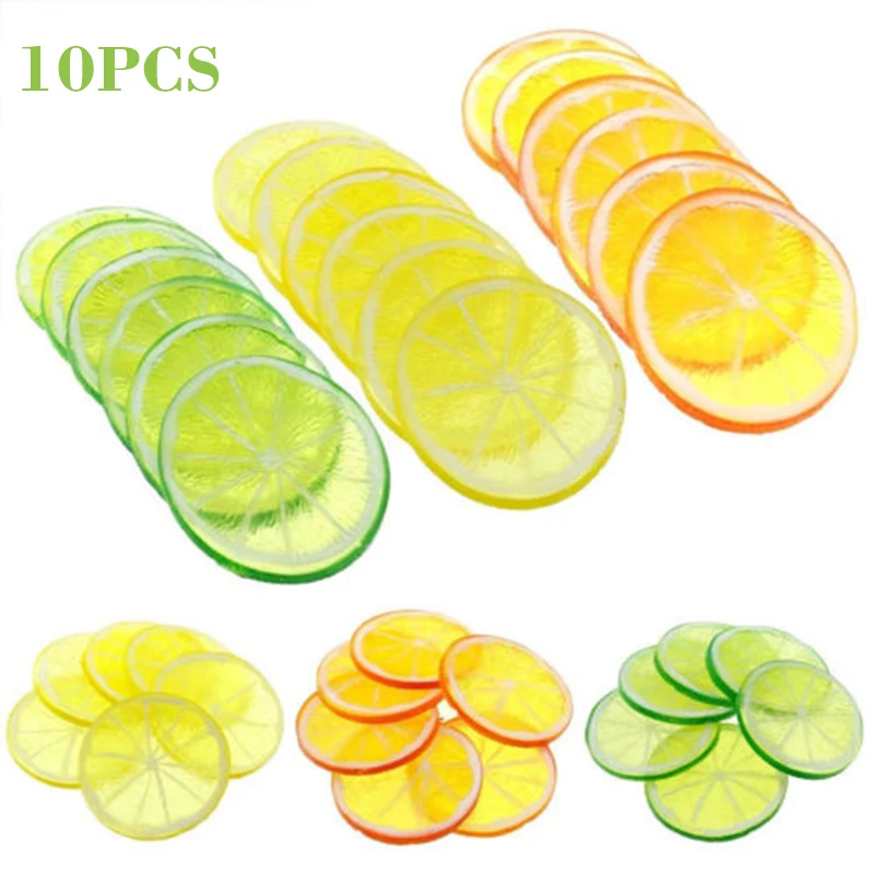 

10pcs 5cm Artificial Lemon Slice Plastic Simulation Fruit Lemon Slice for Home Party Kitchen Decor Scenes Props