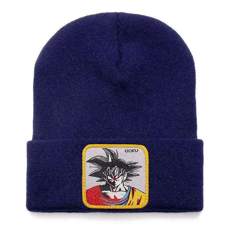 Dragon Ball Z GOKU Beanie Hat высококачественные хлопковые повседневные шапочки для мужчин и женщин теплая вязаная зимняя шапка модная однотонная Кепка в стиле унисекс - Цвет: goku dark blue