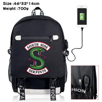 

Riverdale South Side Serpent Bag USB Port Backpack Rucksack Travel School Bag Boys Girls Book Bag Day Pack Black Front Zipper