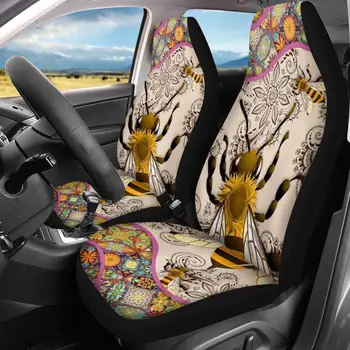 

INSTANTARTS Cute Animal Bee Boho Pattern Set of 2 Fashion Car Seat Covers for Women Girls Auto Interior Front Seat Protect Cover