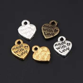 도금 금속 합금 혼합 색상, 러브 하트 참 펜던트, 12mm x 10mm, 100 개