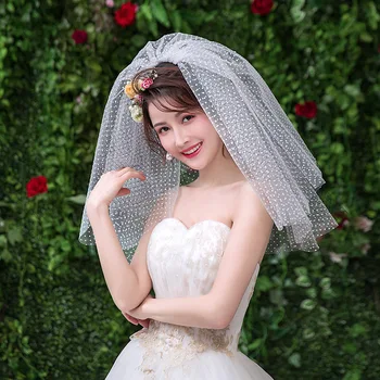 

New Bridal Veil Velos De Novia Free Shipping White Tulle Short Wedding Veil With Combe Sequin Beaded Voile de mariee