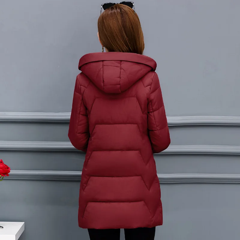 

Mid-length Slimming Warm Cotton Coat 2019 Winter New Style Korean-style Long Sleeve Hooded Simple Fashion Elegant Cotton-padded