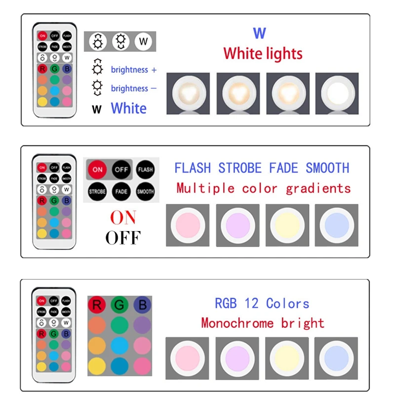 Светодиодный светильник для шкафа, батарея RGB, цветные точечные светильники с регулируемой яркостью под полкой, кухонный счетчик, освещение, пульт дистанционного управления, ночник