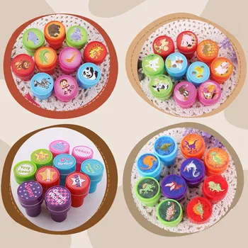 

10pcs/Set Children Toy Stamps Praise Cartoon Dinosaur Animals Kids Seal Scrapbooking Stamper DIY Maths Stamper Toys