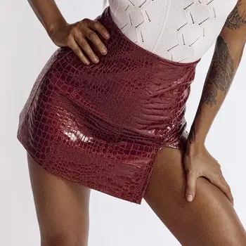 

2020 New Skirt Wild High Waist Sexy Slim Slimming Texture Small Split Leather Skirt Solid Color Texture Split PU A Word Skirt Ba