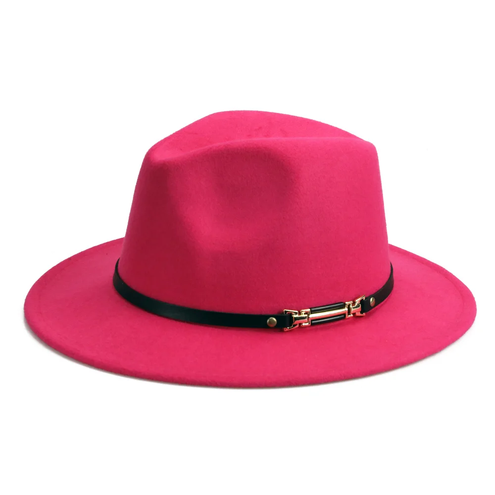 YY PU ремень Fedora шляпа для мужчин зимние теплые шляпы Трилби женщин с широкими полями Джаз Панама Винтаж фетровая Кепка Пряжка Декор FD19050