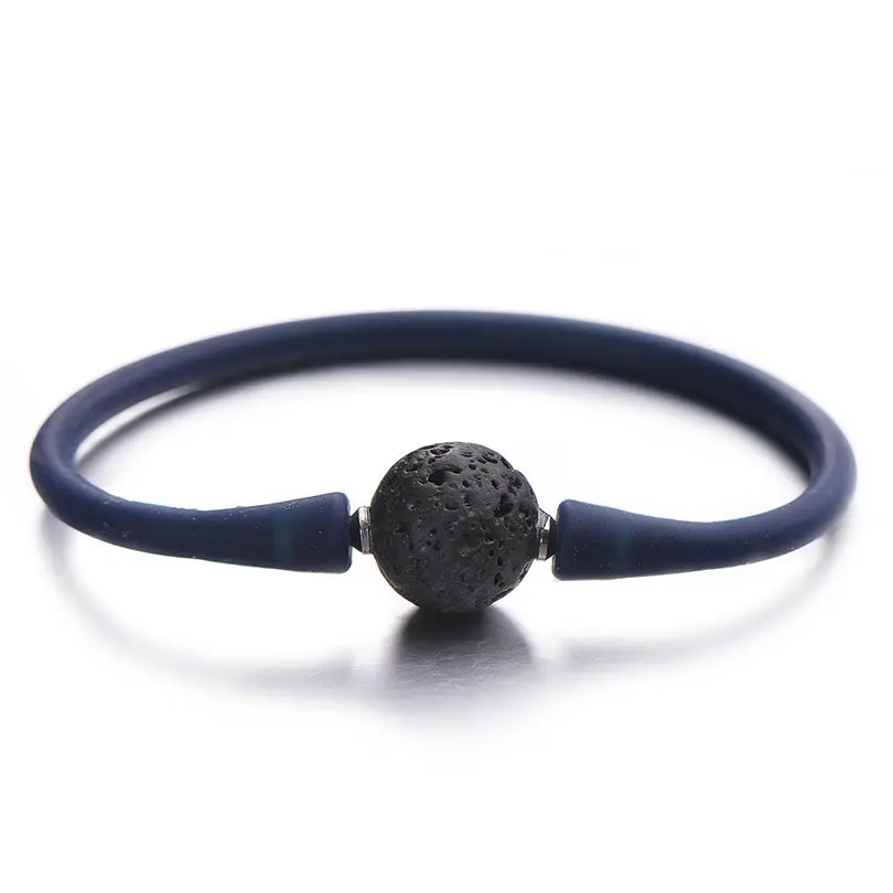 dark blue lava Pipitree простой силикон Унисекс Браслет 14 мм Инь Ян очаровательные каменные бусины браслеты для женщин мужчин пара ювелирных изделий Pulsera mujer - Окраска металла: dark blue lava