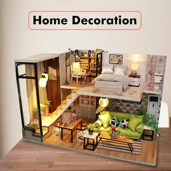 

3D Dollhouse Miniature DIY House Kit Mini Room Toys with Miniature Bedroom Livingroom Bathroom Furniture Romantic Gift