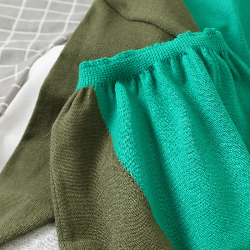 [EWQ] Весенние новые милые пуловеры с длинными рукавами, вязаный свитер размера плюс+ юбка с высокой талией, Модный вязаный комплект из 2 предметов QZ041