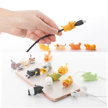 

USB Cable Cute Animal Bite Winder Protector Organizer For IPhone Android USB Cable Protector Charger Cartoon Bites Phone Holder