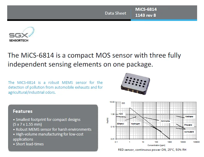 SGX MEMS датчик качества воздуха CO VOC NH3 оксид азота MICS-6814