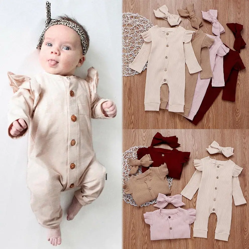 Spring Fall Newborn Baby Girl Boy Clothes Long Sleeve Knitted Romper + Headband Jumpsuit 2PCS Outfit 0-24M | Мать и ребенок