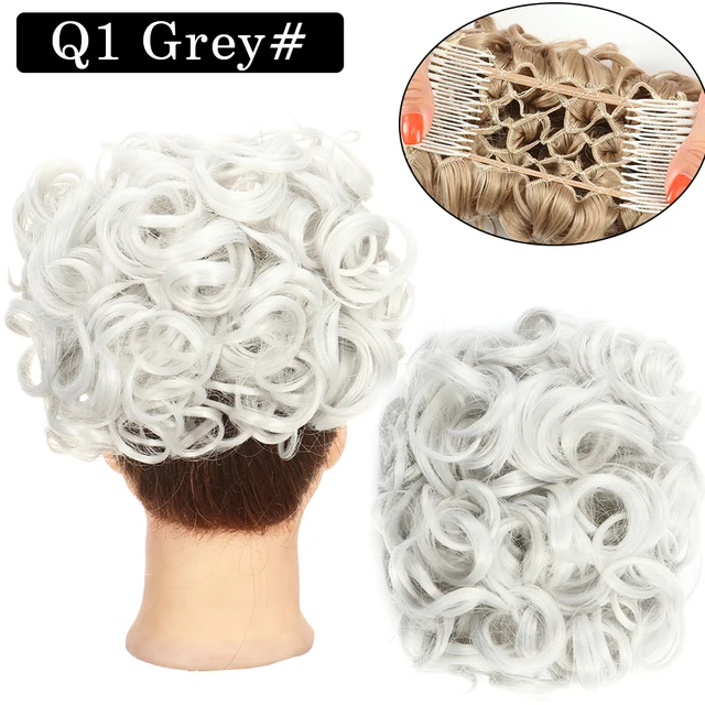 Synthetic Curly Elastic Band Chignon Plastic Comb Clips in Hair Extension Hair Bun Updo Cover Hairpieces Hair Accessories Q1 Gray