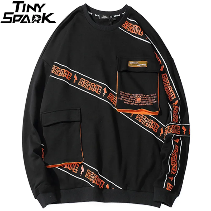 

Men Hip Hop Pullover Sweatshirt Front Pockets Harajuku Streetwear Pullover Hoodie Cotton Tops 2019 Autumn HipHop Loose Pullover