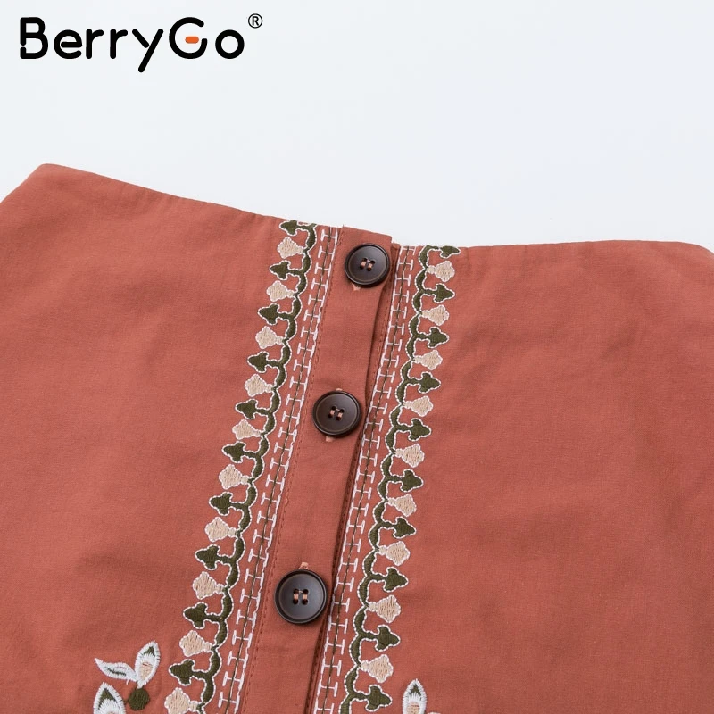 BerryGo элегантная Этническая Цветочная вышивка юбка женские кнопки в старинном стиле женские трапециевидные мини юбки с высокой талией женские осенние юбки