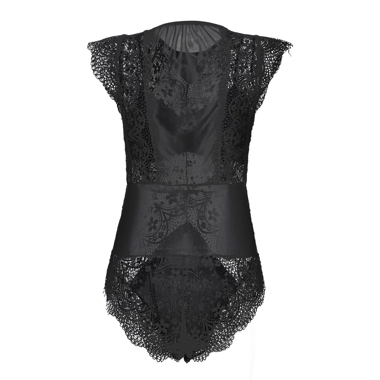 Women Transparent Lace Bodysuit Sexy Lingerie Sleepwear Mesh Lace See-through Teddies Catsuit Erotic Costume Sleeveless Female