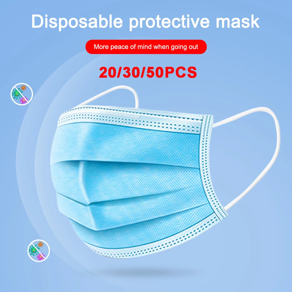 

20/30/50PCS Anti-dust Disposable Masks Daily Mask 3-Plyer Nonwoven Elastic Earloop Mouth Face Masks Hot Sale Fast Shipping