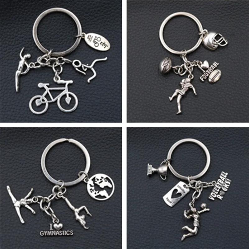 

WKOUD Creative Sports Keychain Running Charm Swimming Charm Riding Charm Football Charm Gymnastics Charm Volleyball Charm 1pcs