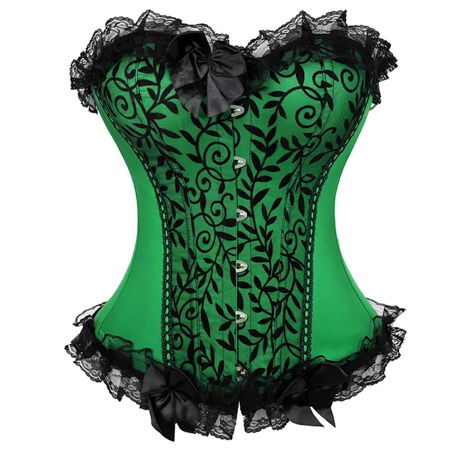 Women's Lace Cover Overbust Corset Lace Up Boned Lingerie Zipper Side Carnival Waist and Body Shaper Bustier Plus Size Green