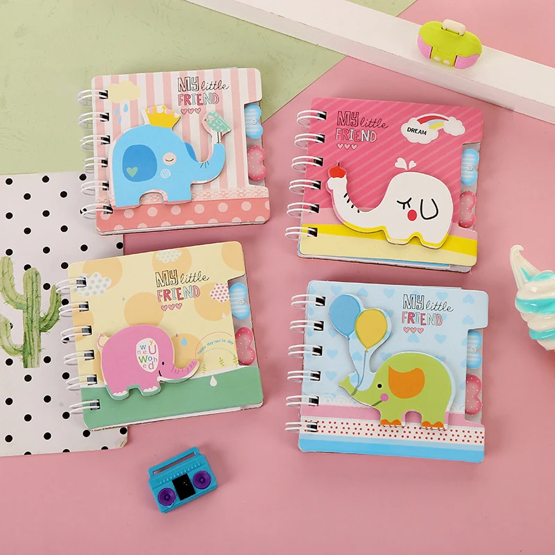 Cute Mini Elephant Spiral Notebook Memo Pad And Cartoon Loose Leaf