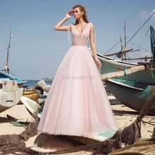 Свадебное платье-светильник трапециевидной формы, украшенное бисером, без рукавов, с открытой спиной, длина до пола, глубокий v-образный вырез, Vestido De Noiva