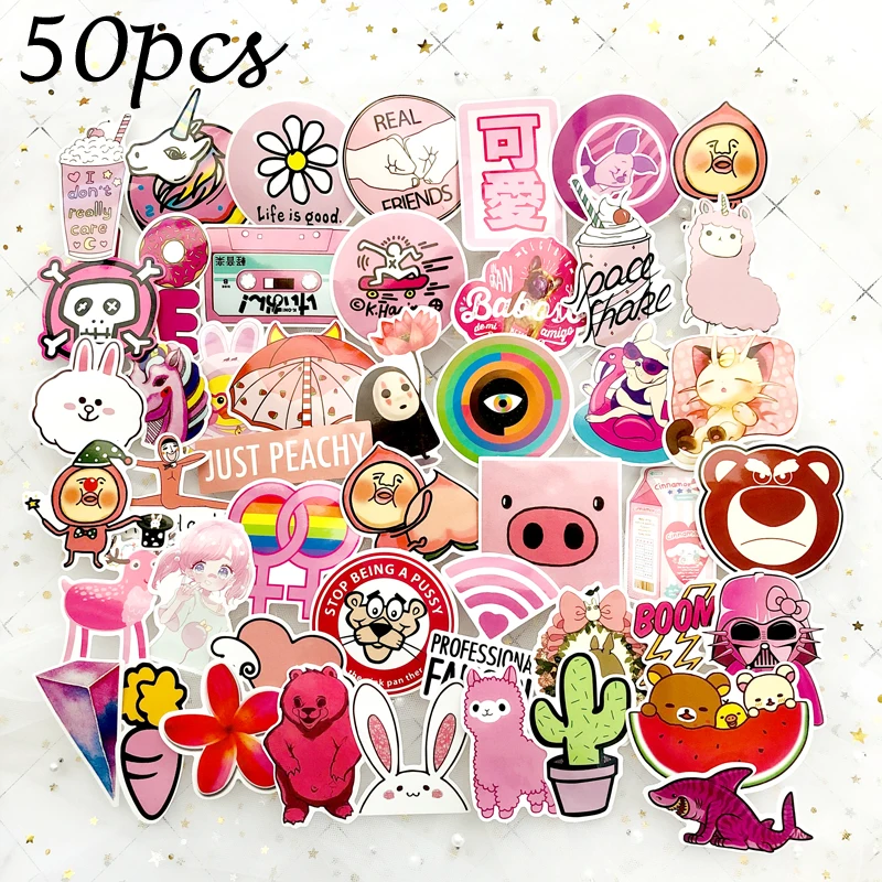 50pcs Розовый милый маленький свежий VSCO стикер s для багажа ноутбука Наклейка скейтборд наклейка s Moto велосипеда, автомобиля гитара стикер для холодильника - Цвет: 50pcs