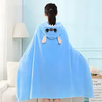 

Lilo and Stitch Super Soft Flannel Blanket with Hooded Cute Cartoon Cosplay Cloak Cape Warm Wearable TV Blanket for Adutls Kids