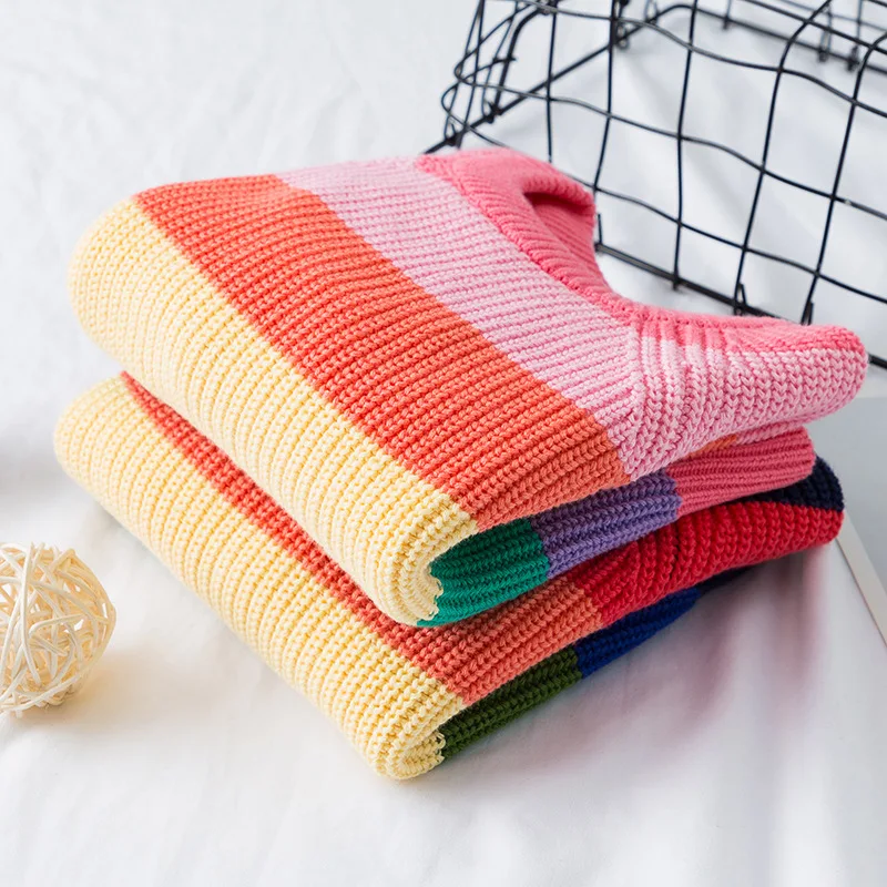 Baby Boys Girls Stripe Knitted Tops Sweater Outfits Christmas Winter Thick Knitted Clothes