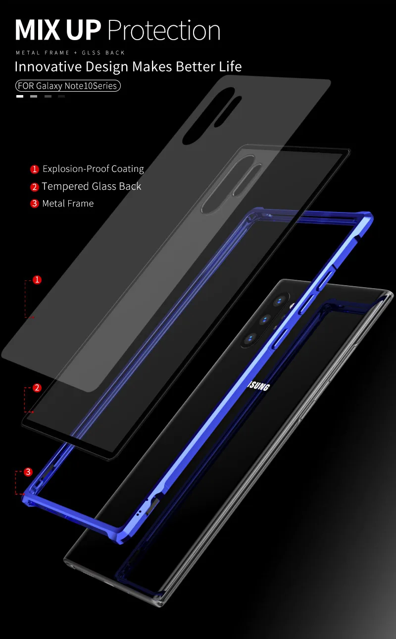 Роскошный металлический корпус алюминиевая рамка бампер прозрачный закаленное стекло чехол для телефона samsung Galaxy Note 10 Plus 10