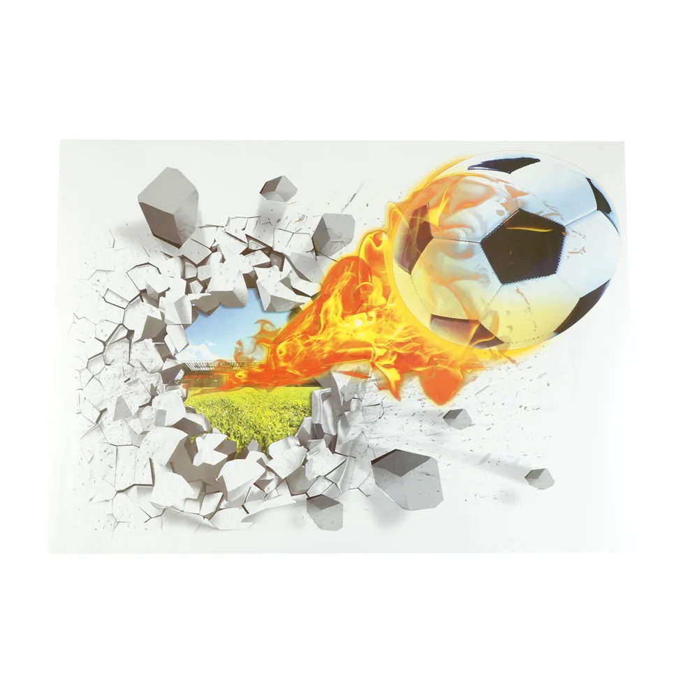 New 3D Firing Football Through Wall Stickers for Kids Room Decoration Home Decals Soccer Funs Mural Art Sport Game Pvc Poster