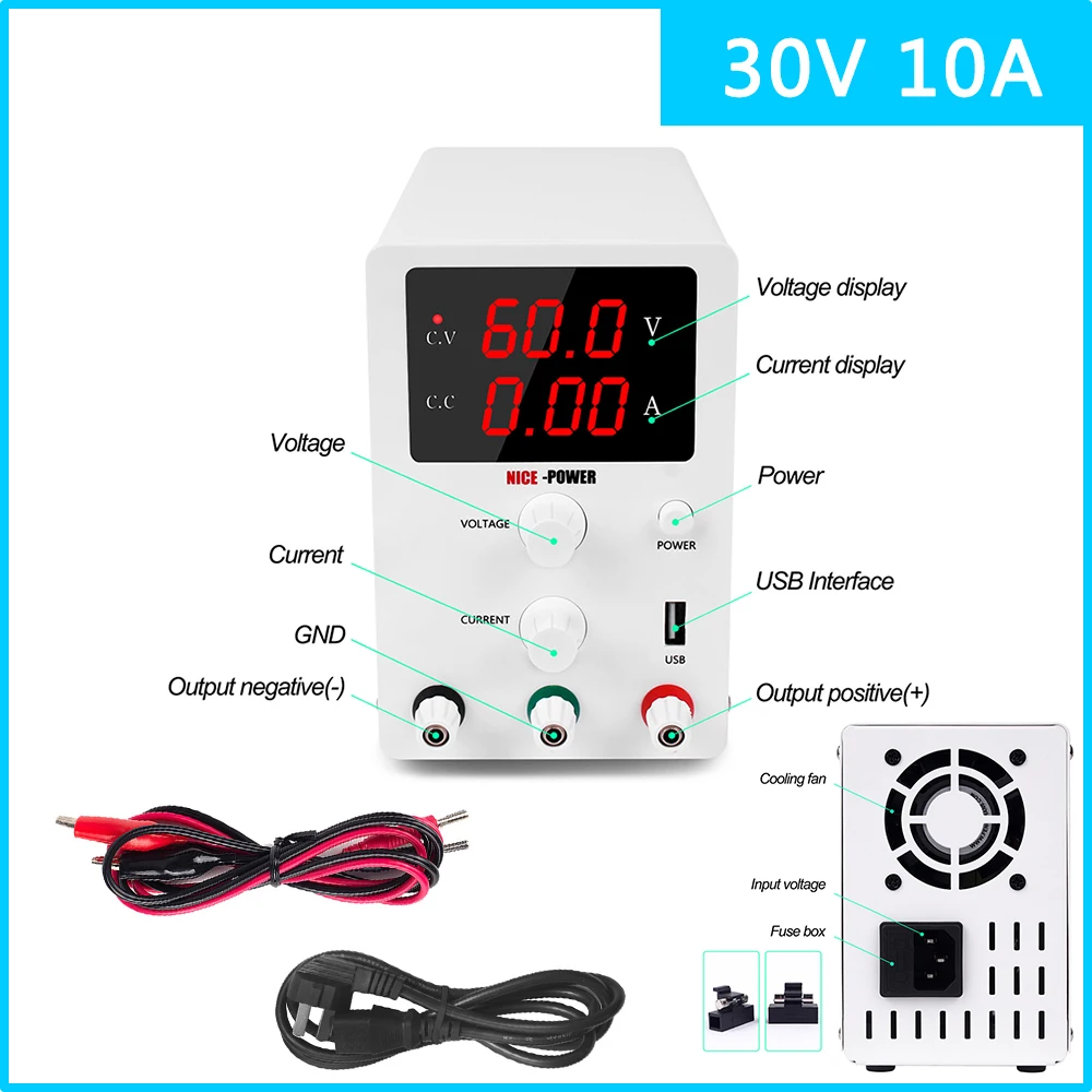 

Hot 30V 10A Lab Switching Power Supply DC Adjustable Laboratory Bench Source Digital Voltage Stabilizer LCD screen 0.001A 30V