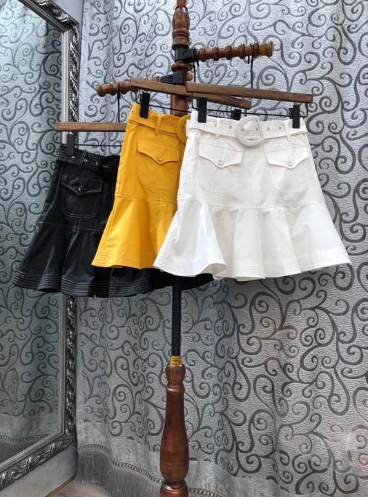 

2019 early autumn new female symmetry buckle lotus leaf pendulum pure color wild skirt 809
