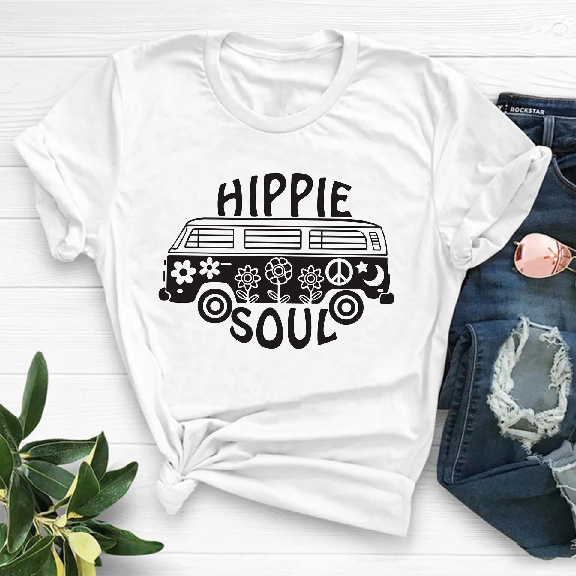 Женская футболка с надписью hippie soul короткими рукавами для студентов | одежда