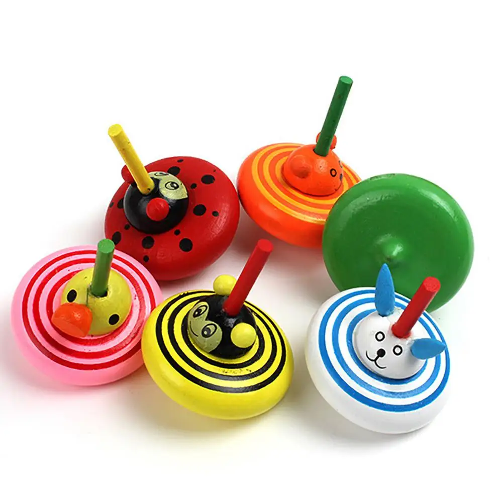 

4Pcs/Set Kids Spinning Toy Wooden Multicolor Animal Gyroscope Spinning Top Intelligence Kids Toy