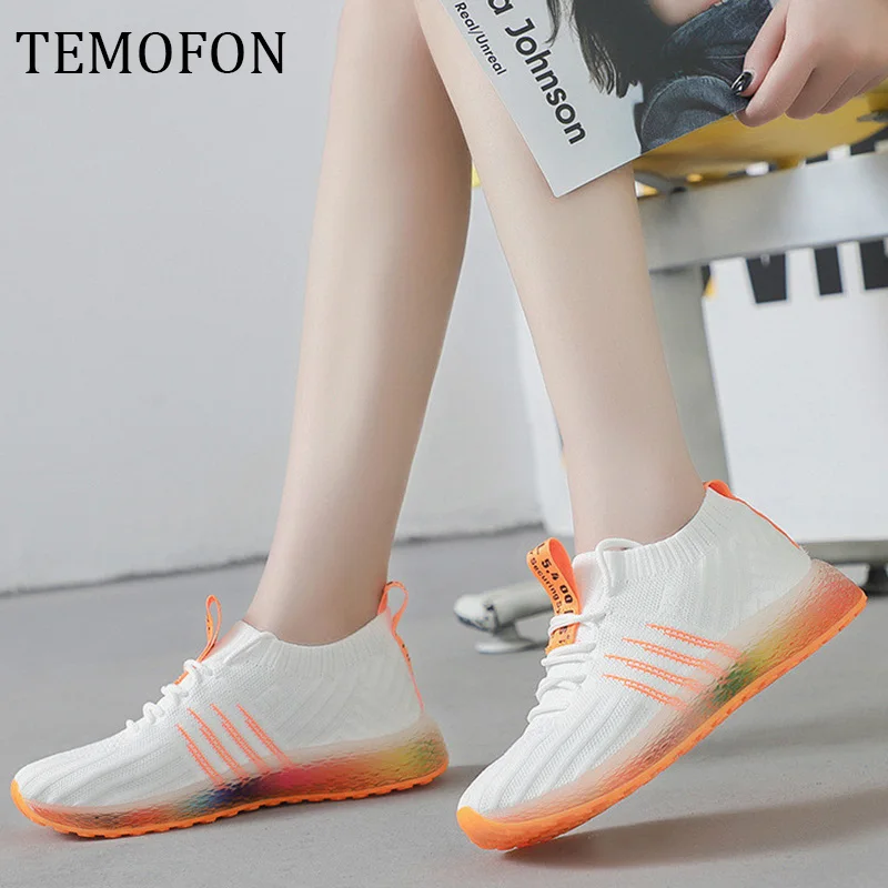 TEMOFON/дышащие женские кроссовки; женская повседневная обувь из сетчатого материала; трикотажная Вулканизированная обувь; спортивная обувь из мягкого сетчатого материала; schoenen vrouw; HVT605