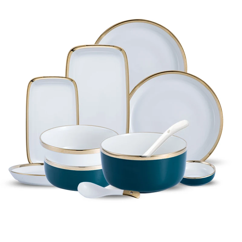 Элегантная гладкая керамическая тарелка с золотым ободом блюдо для еды в