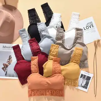 

SVOKOR Lace Shoulder Strap Women's Underwear No Rims Beauty Back Sexy Bralette Gather Elastic Force Bra