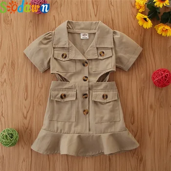 

Sodawn Girls Dress New Summer European&American Style Children'S Single-breasted Short-sleeved Children Tooling Girl Clothing