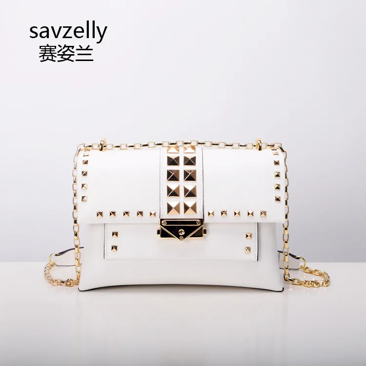 

Bag Women's 2019 New Style WOMEN'S Leather Bags Europe And America Style Chain Handbag Fashion Rivet Single-shoulder Crossbody B