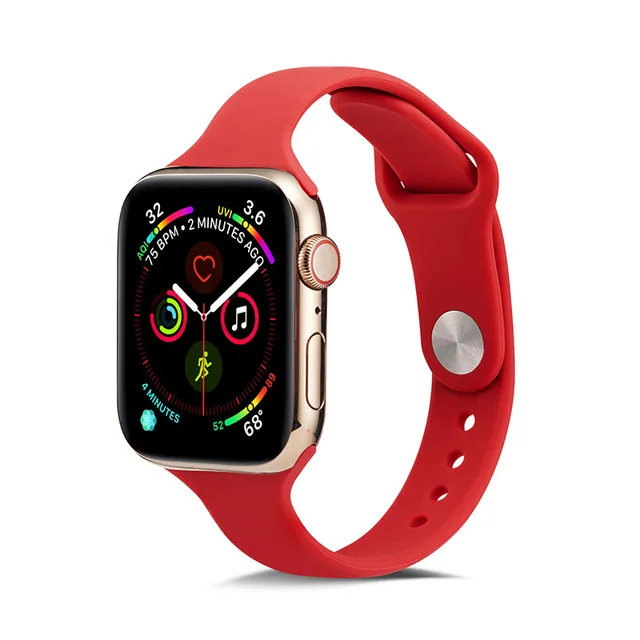 Ремешок для apple watch 44 мм 40 мм iwatch 5 4 3 ремешок 42 мм 38 мм Узкий Тонкий спортивный мягкий силиконовый ремень браслет - Цвет: Red