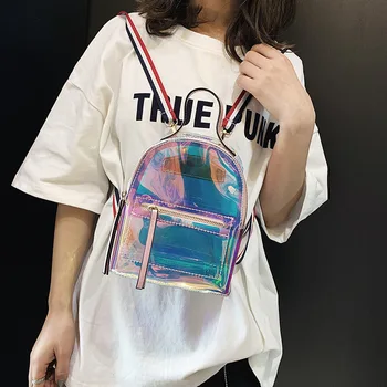 

Laser Bag Transparent Gel Bag 2018 Season New Style Backpack Korean-style Women's Backpack backpack purse