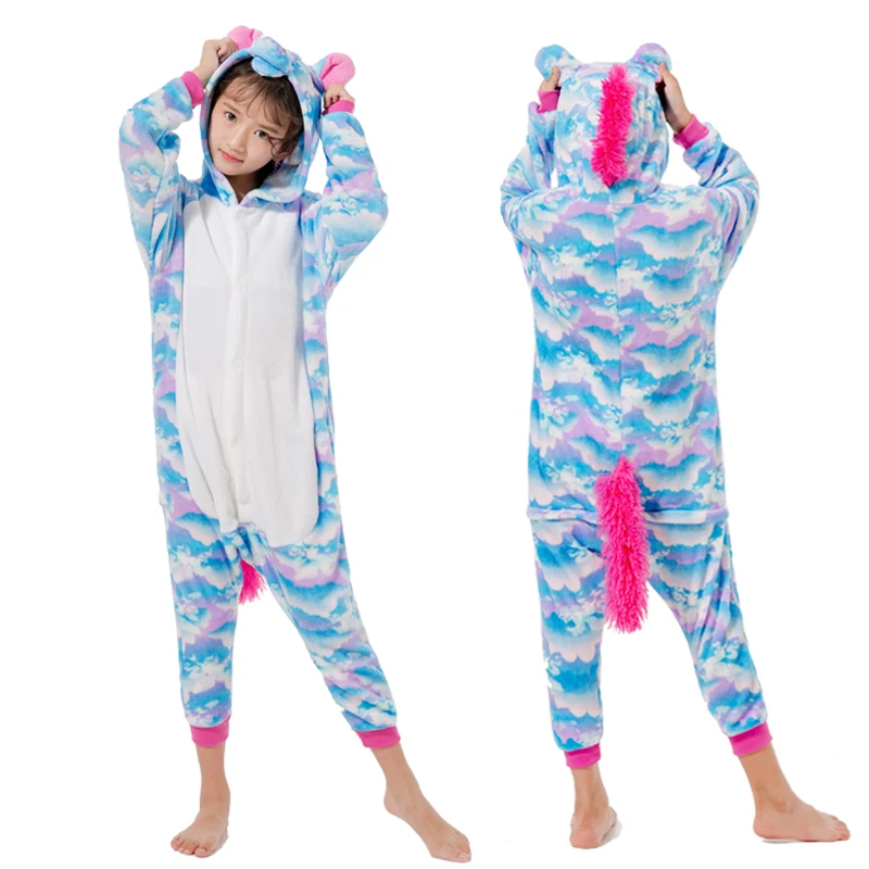 Kigurumi/Детские пижамы с радужными звездами и единорогом; Комбинезоны для детей; фланелевая зимняя детская пижама в стиле унисекс с рисунком панды