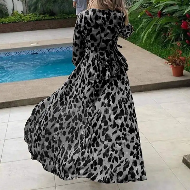 Мода женский леопардовый принт кардиган-кимоно длинные блузки свободного покроя ассиметричная Топы женские длинные блузы плюс размер рубашки