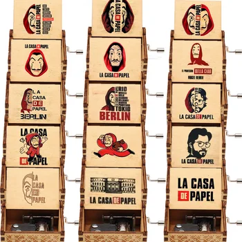 

LA CASA DE PAPEL Music Box Wooden Crafts Hand Crank Digimon Simpson Sailor Moon Musical New Year's gif Boite a Musique Carillon